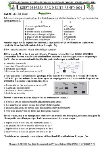 Sujet 08 prepa BAC D ELITE RENFO 2024 SVT by Tehua