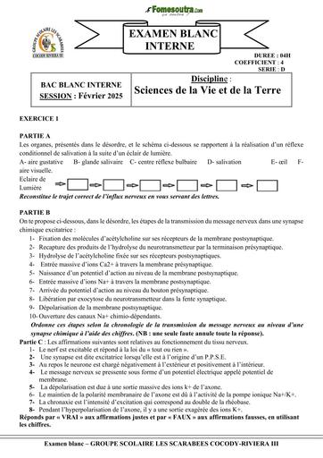BAC D'ESSAI REGIONAL FEVRIER 2025 SVT SERIE D SUJET+BAREME COLLEGE LES SCARABEES by TEHUA