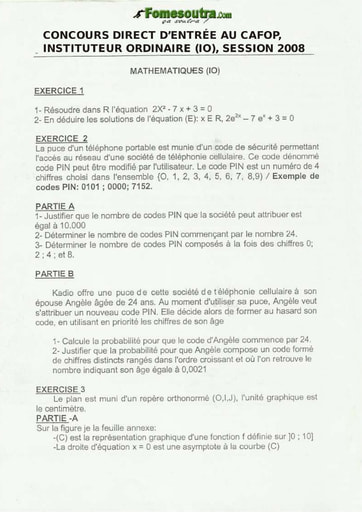 Sujet de Maths CAFOP 2008