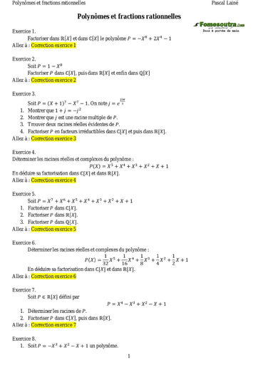 Sujets corrigés Polynômes et fractions rationnelles