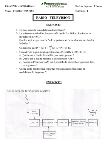 Sujet  Radio et Télévision - Examen blanc regional - BT Electronique