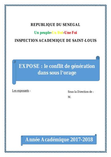 Exposé conflit de generation dans sous l'orage by Tehua