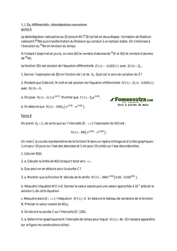Exercices corrigés d'Equation différentielles: désintégrations successives - Maths Terminale D