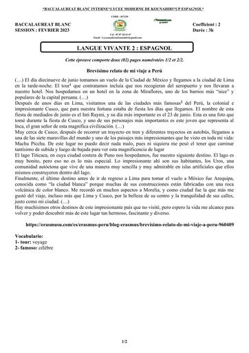 BAC BLANC LV2 ESPAGNOL série A2 2023 DREN OUNAHIRI by TEHUA