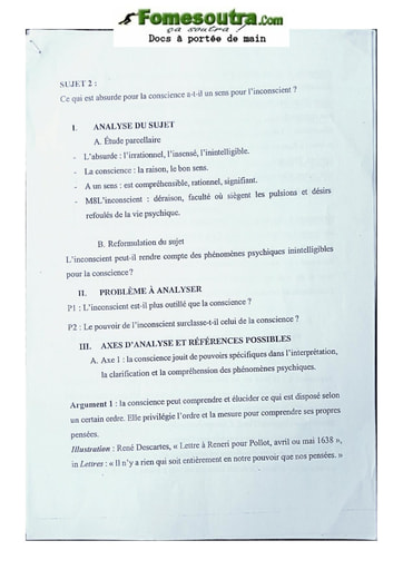 Correction du sujet de philo "Ce qui est absurde pour la conscience a-t-il un sens pour l'inconscient?"