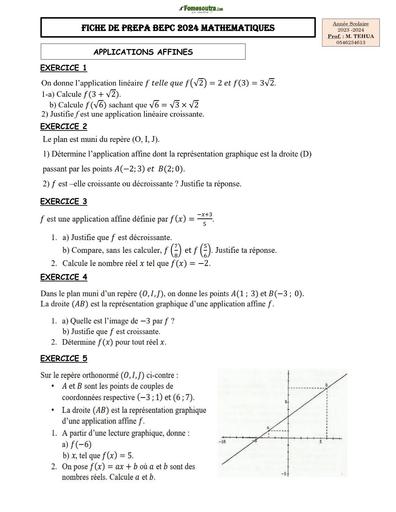 PREPA BEPC 2024 Application affine et Pyramide-Cône by TEHUA