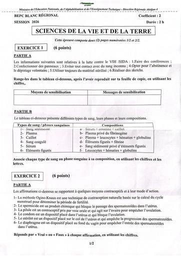 Bepc blanc 2026 dren Abidjan 4 SVT By Tehua