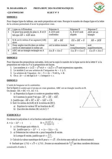 SUJET 5 PREPA BEPC MATHS 2024 C MONAJOCE by DJAHASHIKAN