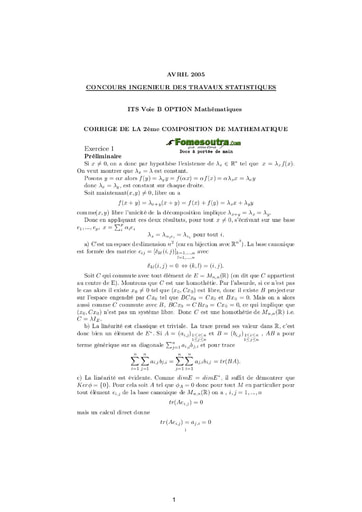 Corrigé 2ème épreuve de maths ITS B option Maths 2005 (ENSEA)