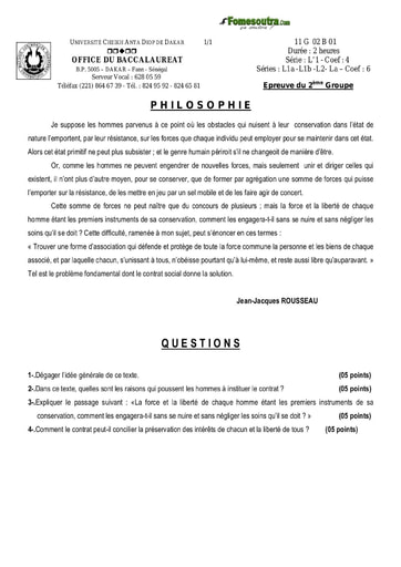 Sujet de philosophie BAC L1-L2 2012 Sénégal