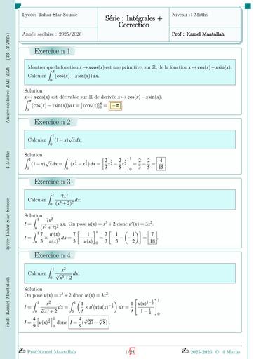 Maths sup Série Intégrales avec correction 4ème Maths 23 12 2026 By Tehua