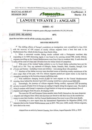 Sujet anglais (LV2) bac 2023 série A2 by Tehua