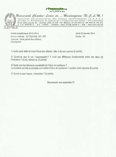 Sujet Droit pénal des affaires Licence 3 - Université Charles-Louis De Montesquieu
