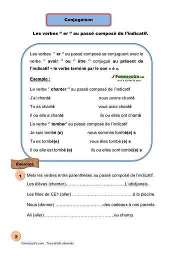 Les verbes ‘’ er ‘’ au passé composé de l’indicatif - Cours CE1