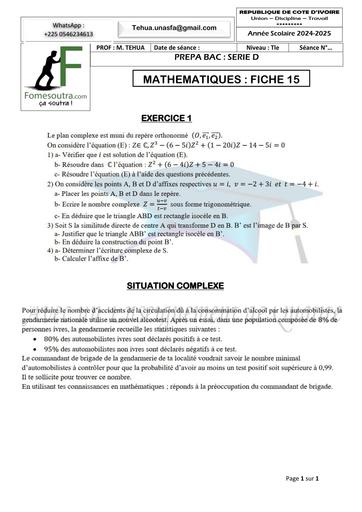 PREPA BAC 2025 SERIE D MATHS FICHE 15 BY TEHUA