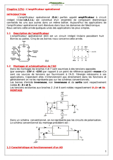 Chapitre 1 : L'amplificateur opérationnel (7h)