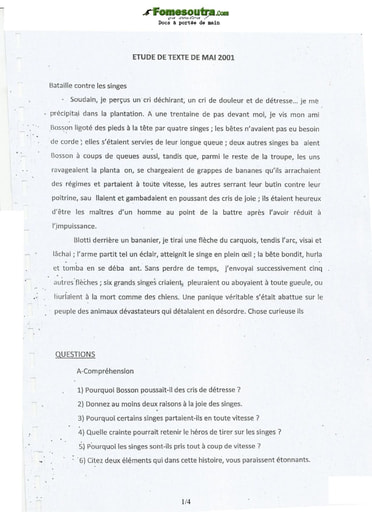 Sujet et corrigé d'Etude de texte concours d’entrée à l'EMPT Bingerville 2001