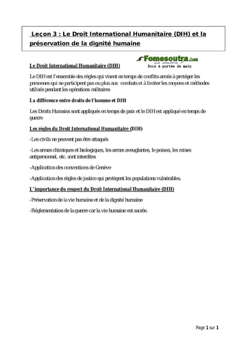 Le Droit International Humanitaire (DIH) et la préservation de la dignité humaine