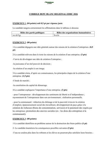 BEPC BLANC 2026 DRENA ABOISSO SUJET EDHC (BAREME) by TEHUA