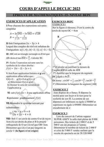 COURS D'APPUI LE DECLIC MATHS 3ième N°15 BY TEHUA