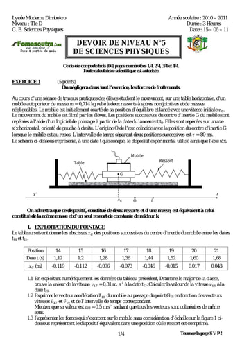 Devoir (26) Physique-Chimie niveau Terminale D lycée moderne Dimbokro