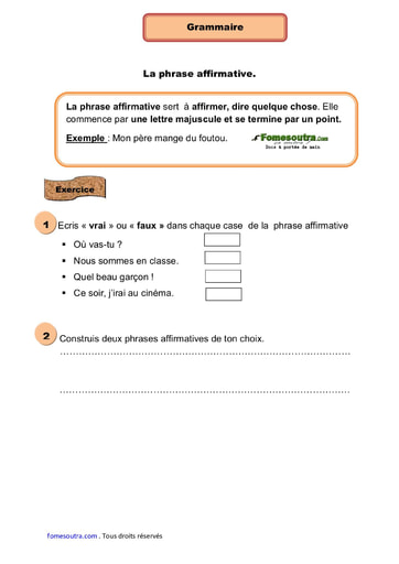 La phrase affirmative - Cours CE1