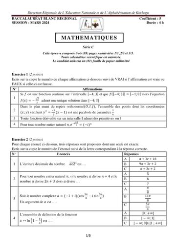 Bac Blanc Maths serie C Korhogo 2024