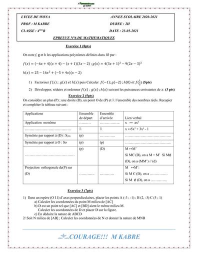 DEVOIR de maths 4ième wona N6 by TEHUA