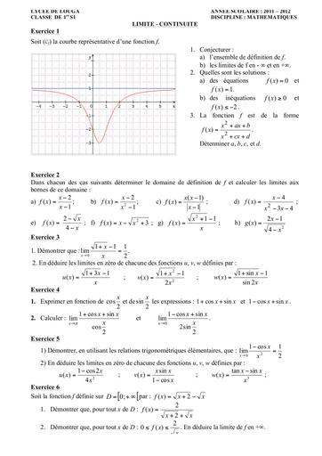 TD Limite continuite 1ière C by Tehua