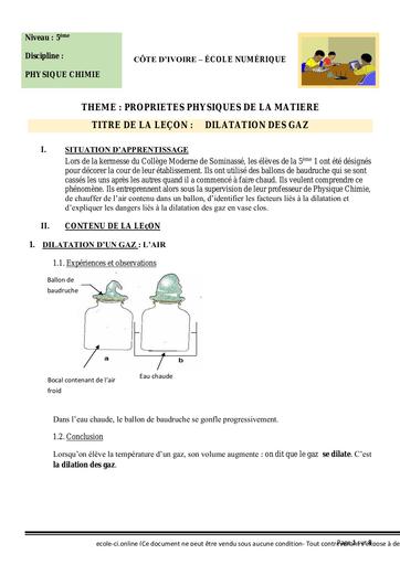 PC 5ème L13 Dilatation des gaz
