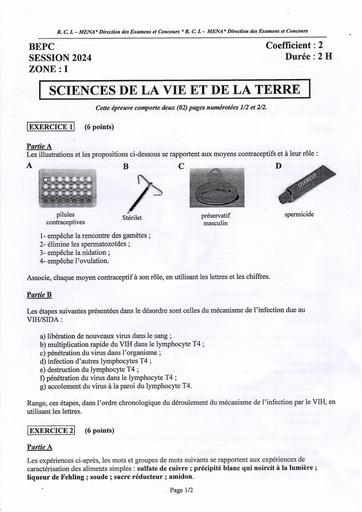 SUJET+BAREME BEPC 2024 SVT ZONE 1 BY TEHUA