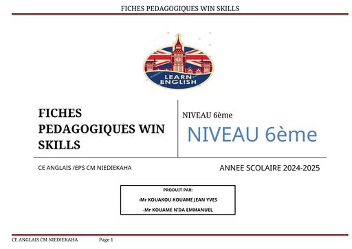 FICHE PEDAGOGIQUE ANGLAIS 6ème by TEHUA