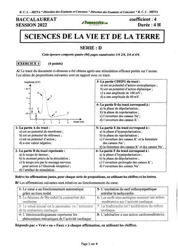 EPREUVE ET CORRIGE BAC 2022 SVT SERIE D COTE D'IVOIRE