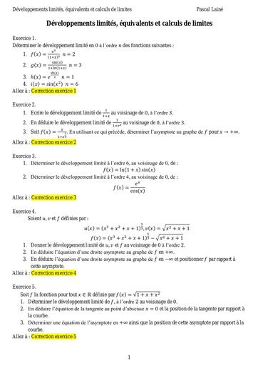 Exercices corriges developpements limites et calculs de limites