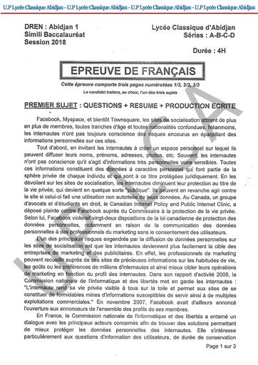 Bac blanc FRANÇAIS UP LCA by Tehua