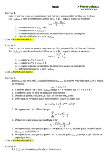 Sujets corrigés Suite réelles - Maths sup