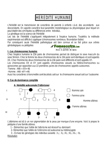 Hérédité humaine - SVT Terminale D