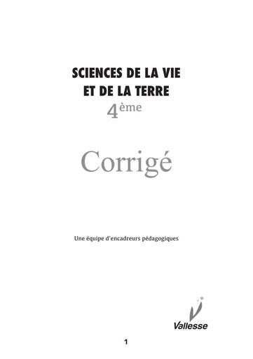 Corrigé Habileté SVT 4ième Édition Vallesse