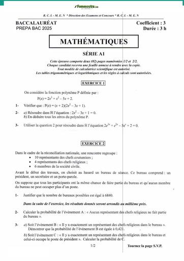PREPA BAC 2025 MATHS SERIE A1 SUJET 4 BY TEHUA