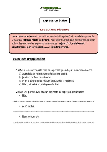 Les actions récentes - Cours CE1