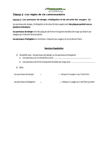 Les panneaux de danger, d’obligation et de sécurité des usagers (1) - EDHC CE1