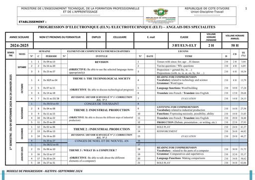 ANGLAIS 3 BT ELECTRONIQUE ELECTROTECH 2024 2025