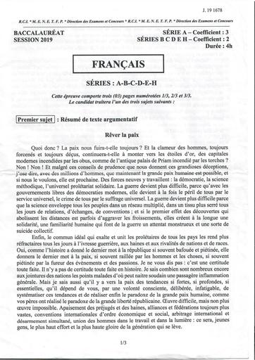 BAC 2019 FRANCAIS