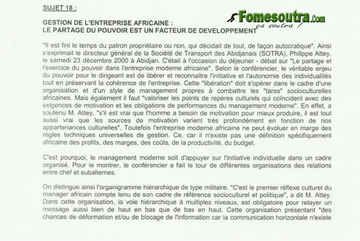 Economie Générale portant sur la gestion de l'entreprise africaine - BTS blanc 2001 IG