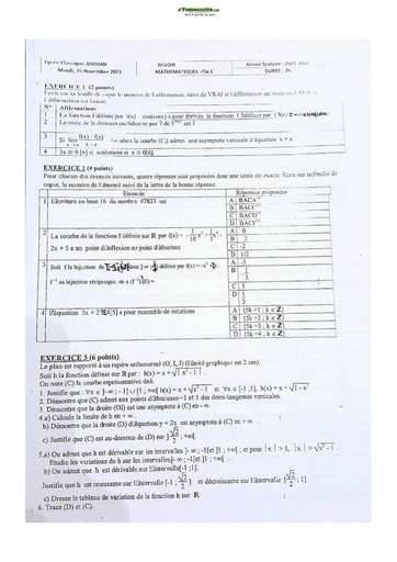 Sujet de Math Terminale C 2022