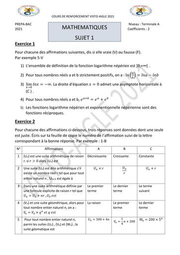 PREPA BAC SUJET DE MATHS SERIE A by TEHUA