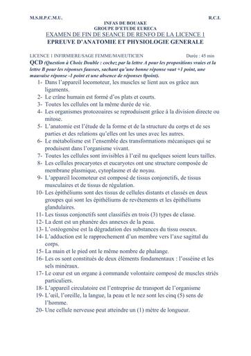 INFAS BOUAKE EXAMEN Physiologie Et Anatomie by TEHUA