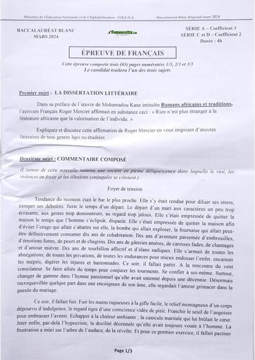Bac blanc 2024 Epreuve de Français serie ACD dren Abidjan 4 by Tehua