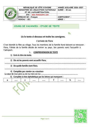 FICHE 1 Français CE1 Etude de texte by TEHUA