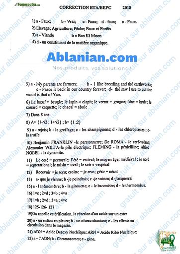 Anciens sujets BEPC Eaux et Forets 2018 corrections BY TEHUA